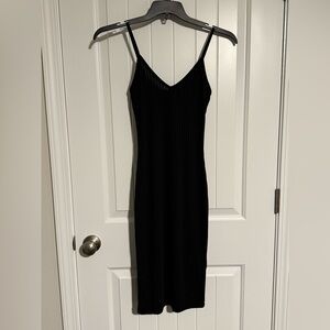 Black Ribbed Knit Bodycon Dress
